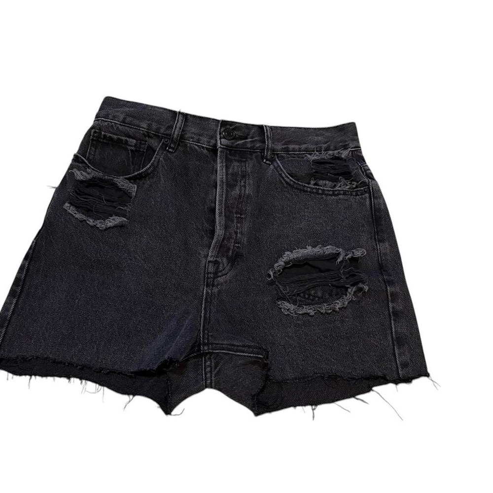 PacSun Womens Ultra High Rise Slim Distressed Denim Shorts Black 27 Button Fly